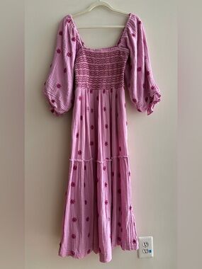 Free People Dahlia Embroidered Maxi Dress, Pink, Size XS